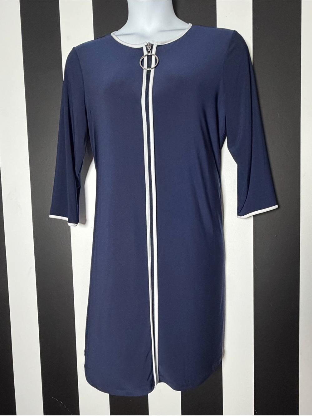 MSK Navy Blue O-Ring Zip-Front Nautical Dress with White Trim SZ XL